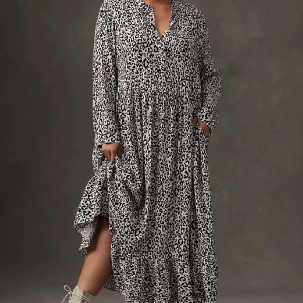 Mare Mare X Anthropologie Plus Size Maxi Dress Black White Leopard
